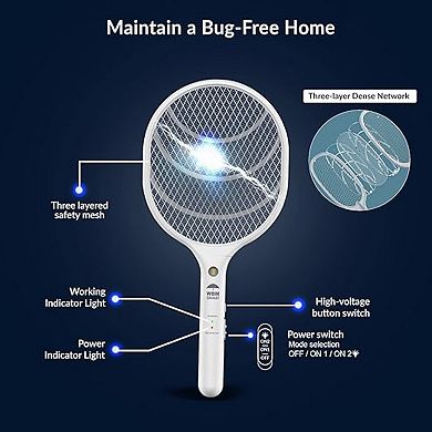Wbm Smart Electric Fly Swatter Racket, Rechargeable Bug Zapper, Medium-2pk