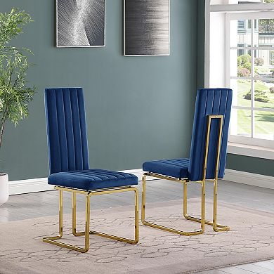 Best Quality Furniture Upholstered Dining Chairs with Gold Chrome Base (Set of 2)