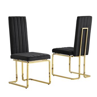Best Quality Furniture Upholstered Dining Chairs with Gold Chrome Base (Set of 2)