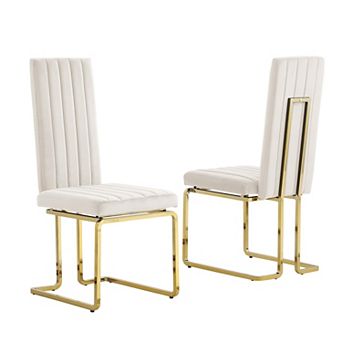 Best Quality Furniture Upholstered Dining Chairs with Gold Chrome Base (Set of 2)