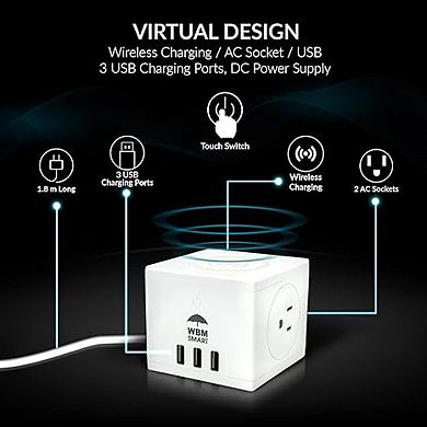 Wbm Smart 3-in-1 Wireless Charging Cube with 2 Usb and 1 C type port