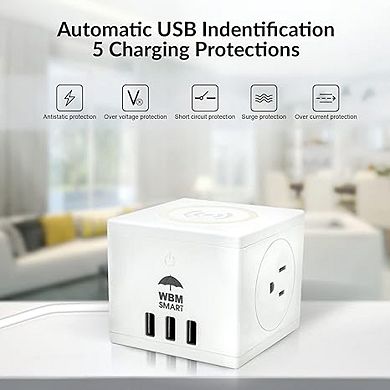 Wbm Smart 3-in-1 Wireless Charging Cube with 2 Usb and 1 C type port