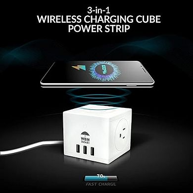 Wbm Smart 3-in-1 Wireless Charging Cube with 2 Usb and 1 C type port