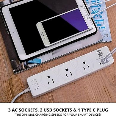 WBM Extension Cord Socket 5.9 Ft With 2 Usb and C Type Port - 2 pcs