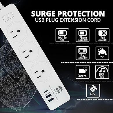 WBM Extension Cord Socket 5.9 Ft With 2 Usb and C Type Port - 2 pcs