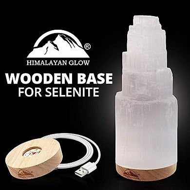 Himalayan Glow Selenite Crystal Lamp 20cm, Hand Curved Wooden Base & Usb Cable Moroccan Lamp