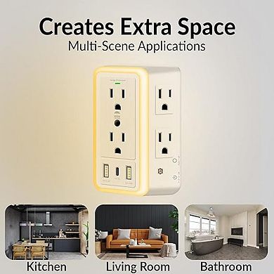 Wbm Smart Multi Plug Outlet, Surge Protector, 6-outlet Extender, White