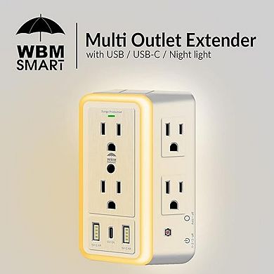 Wbm Smart Multi Plug Outlet, Surge Protector, 6-outlet Extender, White