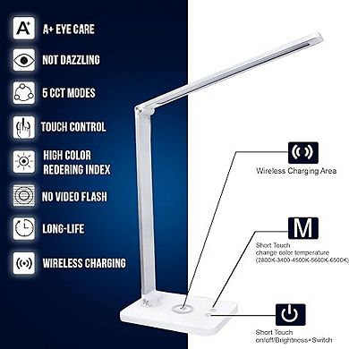 Led Table Lamp, Foldable Desk Lamp With Wireless Charger & Usb Port, 3-brightness Levels