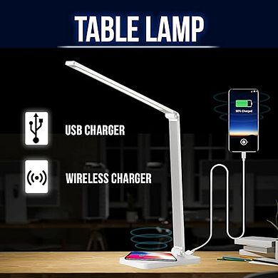 Led Table Lamp, Foldable Desk Lamp With Wireless Charger & Usb Port, 3-brightness Levels