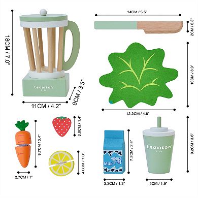 Teamson Kids 8-Piece Wooden Toy Blender Accessories Playset