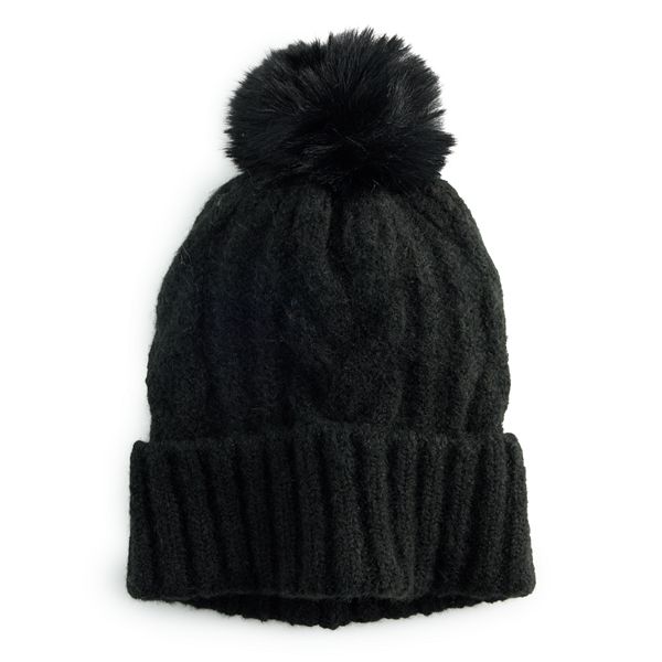 Women's Sonoma Goods For Life® Unlined Brushed Cable Knit Beanie - Black Ore