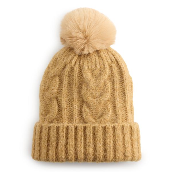 Women's Sonoma Goods For Life® Unlined Brushed Cable Knit Beanie - Tahu Tan