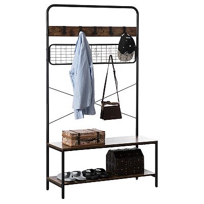 Vintage Coat Rack Hall Tree With Storage For Entryway With 10