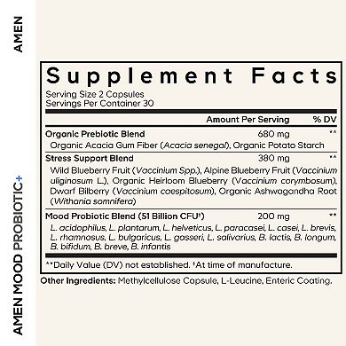 Amen Mood Probiotic 51 Billion CFUs + Prebiotics Supplement 60 ct