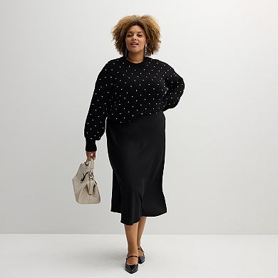 Plus Size Nine West Satin Midi Skirt