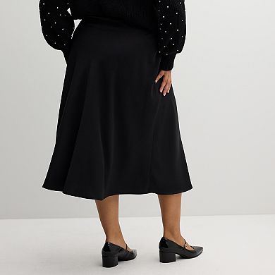 Plus Size Nine West Satin Midi Skirt
