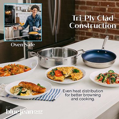 Blue Jean Chef 3-piece Stainless Steel Cookware Set, Hammered Finish, Tri-ply Construction Clad