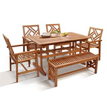 LuxenHome 6 pc Carmel Outdoor Solid Wood Dining Set