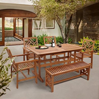 LuxenHome 6-piece Carmel Outdoor Solid Wood Dining Set