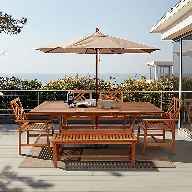 LuxenHome 6-piece Carmel Outdoor Solid Wood Dining Set