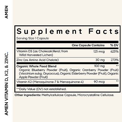 Amen Vitamin D, K2 & Zinc Supplement 60 ct