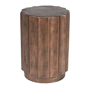 LuxenHome Weathered Copper Cement Fluted Round Indoor Outdoor Side And End Table