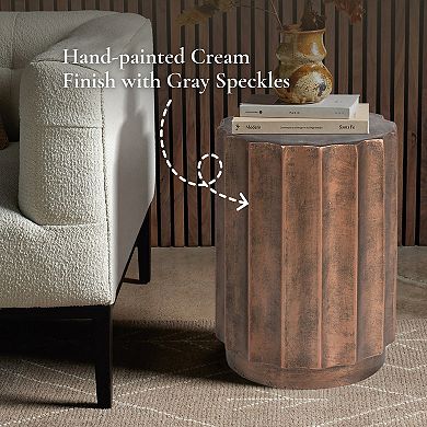 LuxenHome Weathered Copper Cement Fluted Round Indoor Outdoor Side And End Table