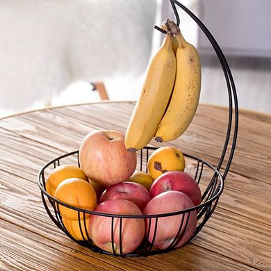 Wire Metal Fruit Basket Holder With Banana Hanger
