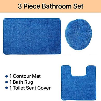 3 Piece Bath Rug Set: 1 BR(18" x 30") , 1 CM(18" x 18") And 1 Toilet Seat Cover(APX 18" x 18")