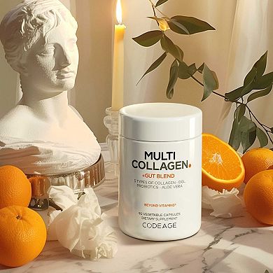 Multi Collagen Capsules + Gut Health Blend, Digestion Probiotics, Collagen 5 Types Botanicals, 90 Ct