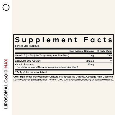 Codeage Liposomal CoQ10 Max 250mg + Vitamin E Supplement 60 ct