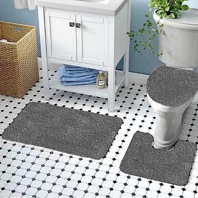 3 Piece Bath Rug Set: 1 BR(18" x 30") , 1 CM(17" x 14") And 1 Toilet Seat Cover(APX 18" x 18")