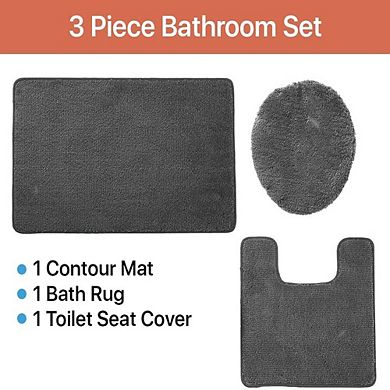 3 Piece Bath Rug Set: 1 BR(18" x 30") , 1 CM(17" x 14") And 1 Toilet Seat Cover(APX 18" x 18")