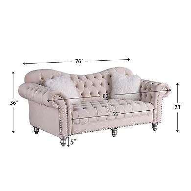 Morden Fort Three Seater Chesterfield Sofa, Velvet Camel Back Luxurious Living Room Couch