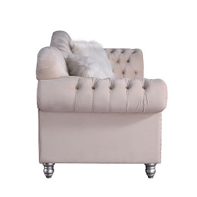 Morden Fort Three Seater Chesterfield Sofa, Velvet Camel Back Luxurious Living Room Couch
