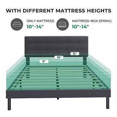 SERWALL Modern Wooden Bed Frame With Upholstered Headboard