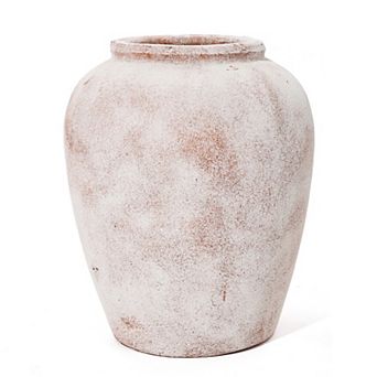 LuxenHome Marble Brown And White 12 inch Tall Terracotta Vase