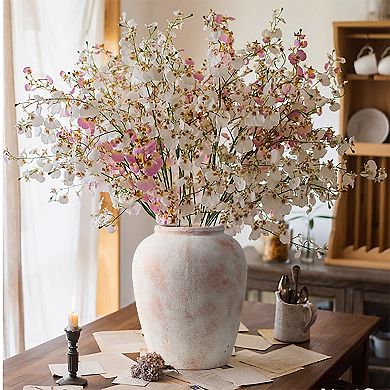 LuxenHome Marble Brown And White 12 inch Tall Terracotta Vase
