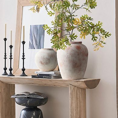 LuxenHome Marble Brown And White 12.4-inch Tall Terracotta Vase