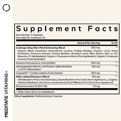 Codeage Meditate - GABA, NeuroFactor, Ashwagandha & DHH-B Supplement 60 ct