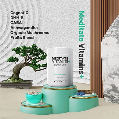 Codeage Meditate - GABA, NeuroFactor, Ashwagandha & DHH-B Supplement 60 ct