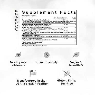 Codeage Fermented Digestive Enzymes Supplement 90 ct