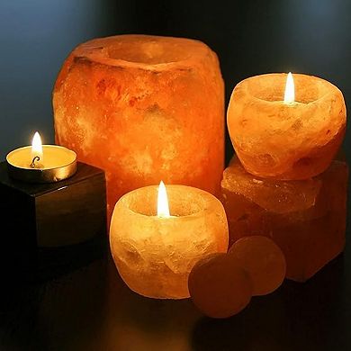 Himalayan Glow Candle Holders, Hand Crafted Himalayan Salt Candle Holder 4 Pack