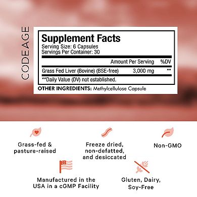 Codeage Grass-Fed Beef Liver Glandular Supplement 180 ct