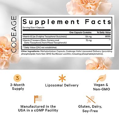 Codeage Liposomal Vitamin E Tocopherols Supplement 90 ct