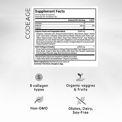 Codeage Multi Collagen Protein + Raw Greens Capsules Supplement 180 ct