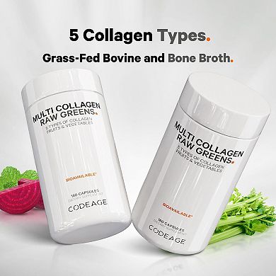 Codeage Multi Collagen Protein + Raw Greens Capsules Supplement 180 ct
