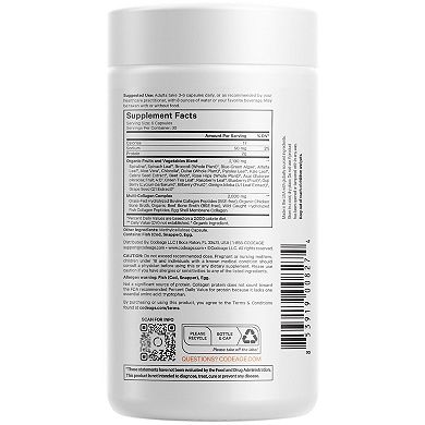 Codeage Multi Collagen Protein + Raw Greens Capsules Supplement 180 ct