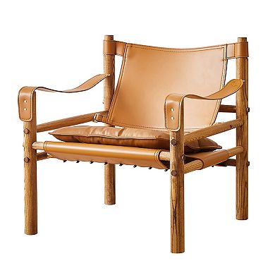 Saddle Leather Comfort Lounge Chair, Brown